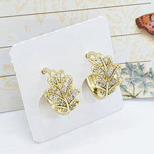 Load image into Gallery viewer, 14 K Gold Plated leaf earrings with white zirconium - BIJUNET
