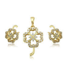 Charger l&#39;image dans la galerie, 14 K Gold Plated lucky pendant and earrings set with white zirconium - BIJUNET
