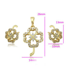 Load image into Gallery viewer, 14 K Gold Plated lucky pendant and earrings set with white zirconium - BIJUNET
