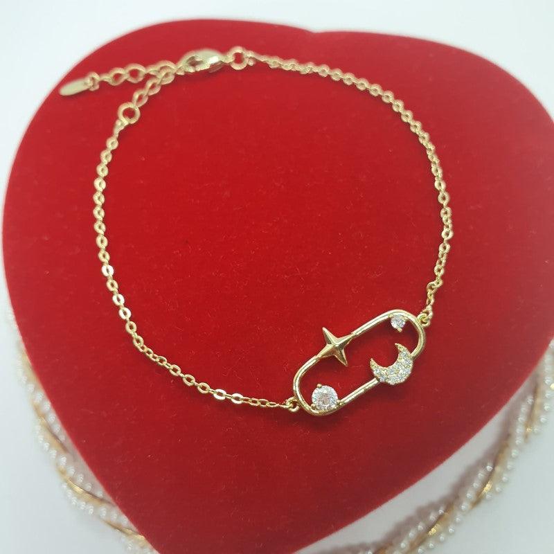 14 K Gold Plated moon and star bracelet with white zirconium - BIJUNET