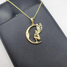 Load image into Gallery viewer, 14 K Gold Plated Moon Fairy pendant with white zirconium - BIJUNET
