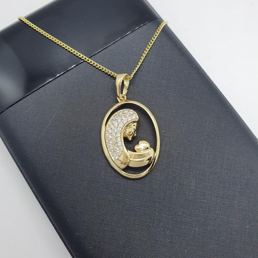 14 K Gold Plated Mother and Baby pendant with white zirconium - BIJUNET