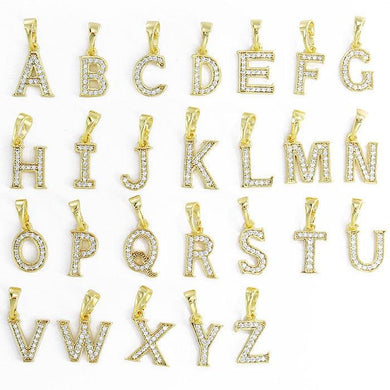 14 K Gold Plated name initials pendant with white zirconium - BIJUNET