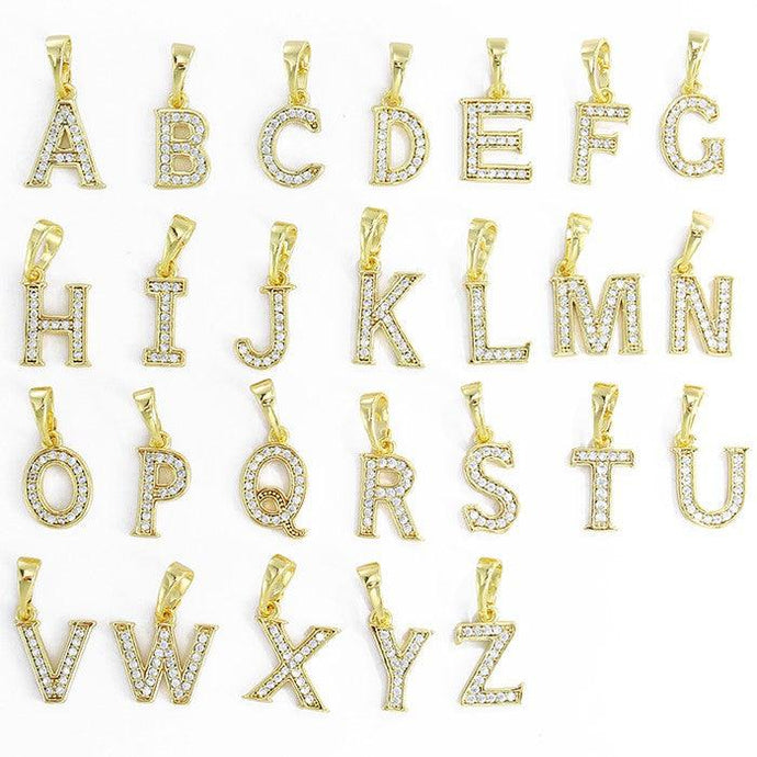 14 K Gold Plated name initials pendant with white zirconium - BIJUNET