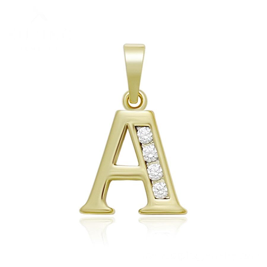14 K Gold Plated name initials pendant with white zirconium - BIJUNET