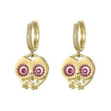 Cargar imagen en el visor de la galería, 14 K Gold Plated Owl earrings with white and pink zirconium - BIJUNET
