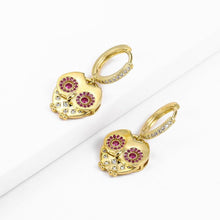 Load image into Gallery viewer, 14 K Gold Plated Owl earrings with white and pink zirconium - BIJUNET
