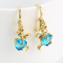 Cargar imagen en el visor de la galería, 14 K Gold Plated pendant and earrings heart angel set with light blue zirconium - BIJUNET
