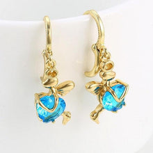 Charger l&#39;image dans la galerie, 14 K Gold Plated pendant and earrings heart angel set with light blue zirconium - BIJUNET
