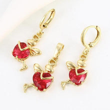 Load image into Gallery viewer, 14 K Gold Plated pendant and earrings heart angel set with red zirconium - BIJUNET
