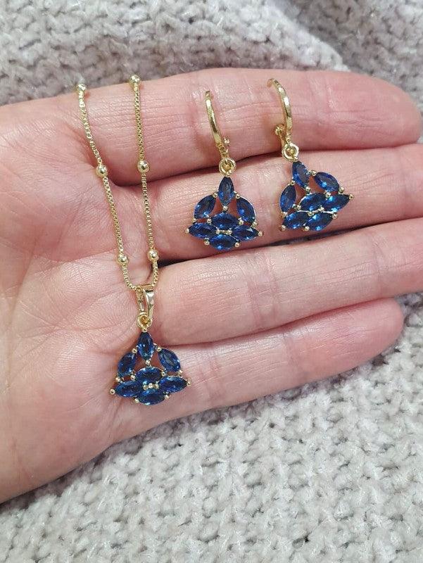 14 K Gold Plated pendant and earrings set with blue zirconium - BIJUNET