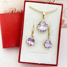 Load image into Gallery viewer, 14 K Gold Plated pendant and earrings set with lavender zirconium - BIJUNET

