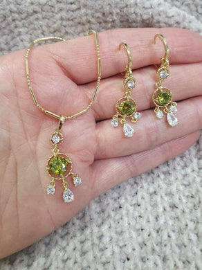 14 K Gold Plated pendant and earrings set with olive zirconium - BIJUNET