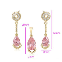 Load image into Gallery viewer, 14 K Gold Plated pendant and earrings set with pink zirconium - BIJUNET
