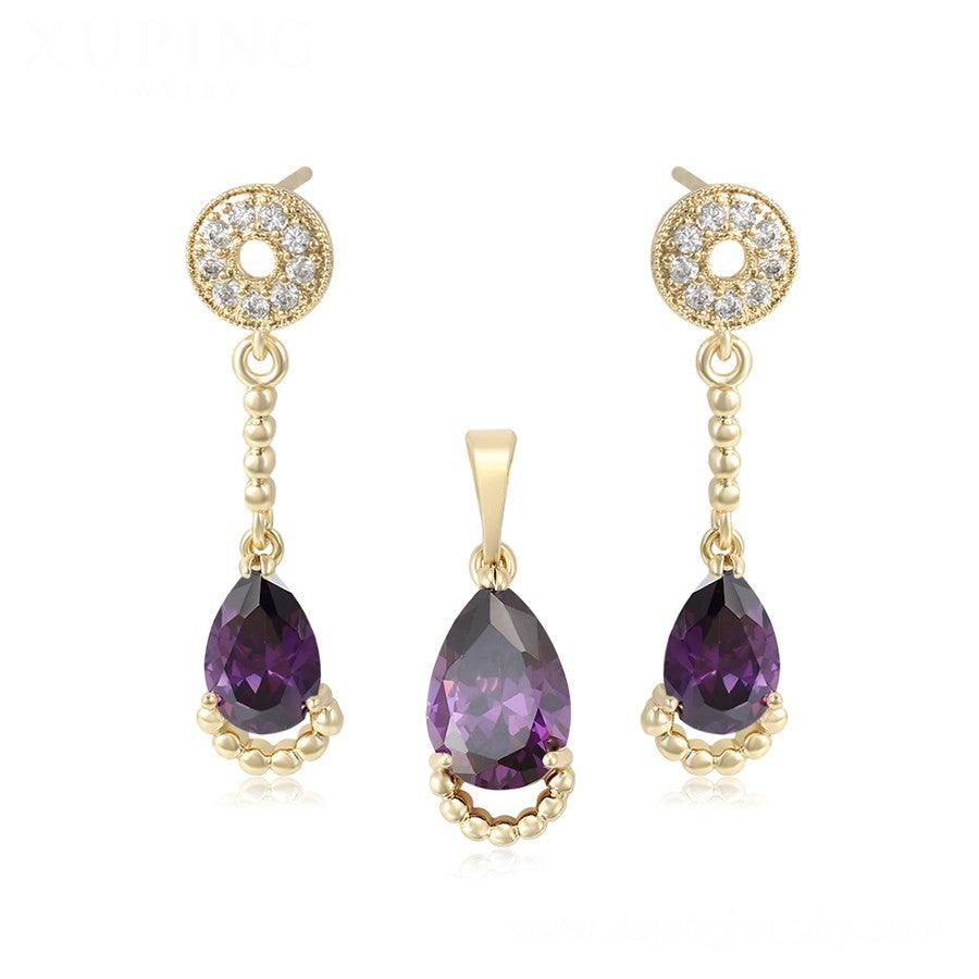 14 K Gold Plated pendant and earrings set with purple zirconium - BIJUNET
