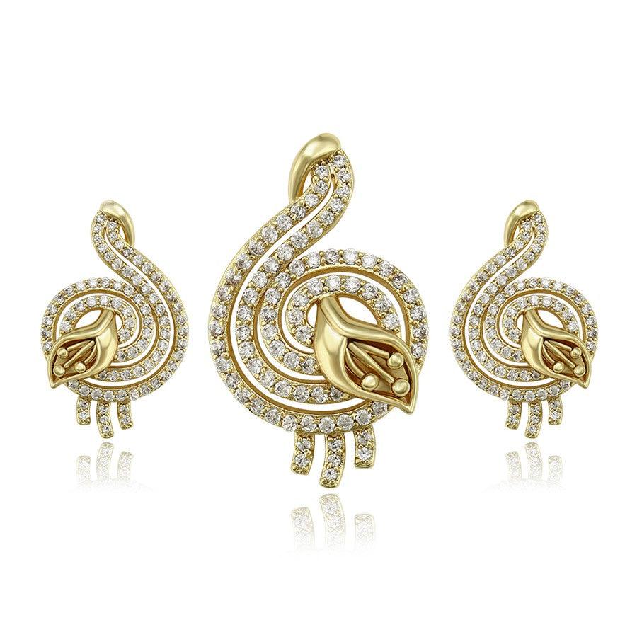 14 K Gold Plated pendant and earrings set with white zirconium - BIJUNET