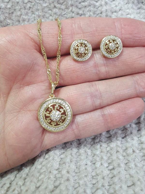 14 K Gold Plated pendant and earrings set with white zirconium - BIJUNET