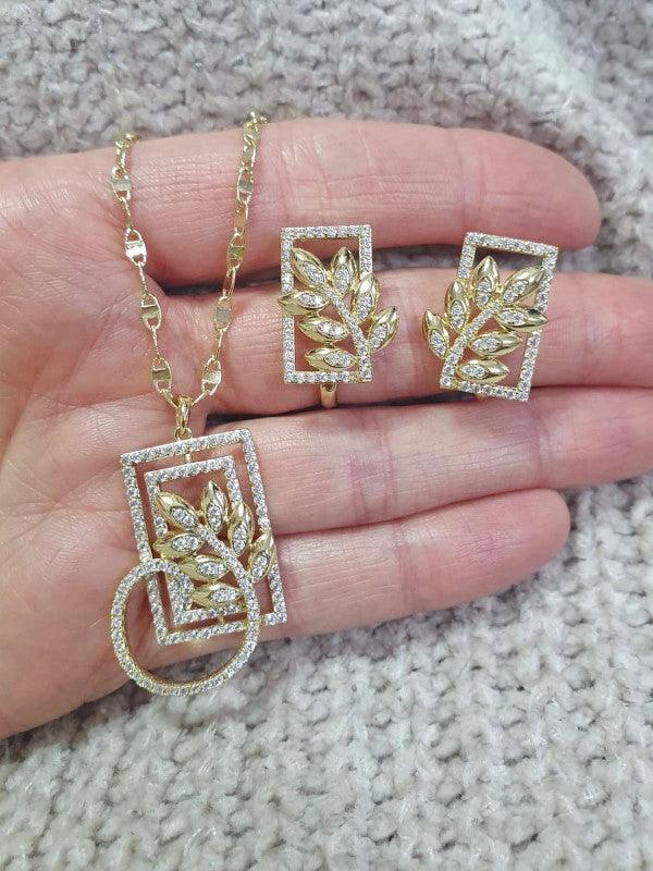 14 K Gold Plated pendant and earrings set with white zirconium - BIJUNET