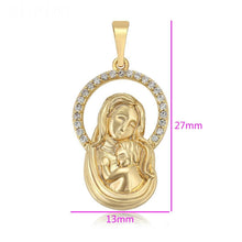 Load image into Gallery viewer, 14 K Gold Plated pendant St Mary and Jesus with white zirconium - BIJUNET
