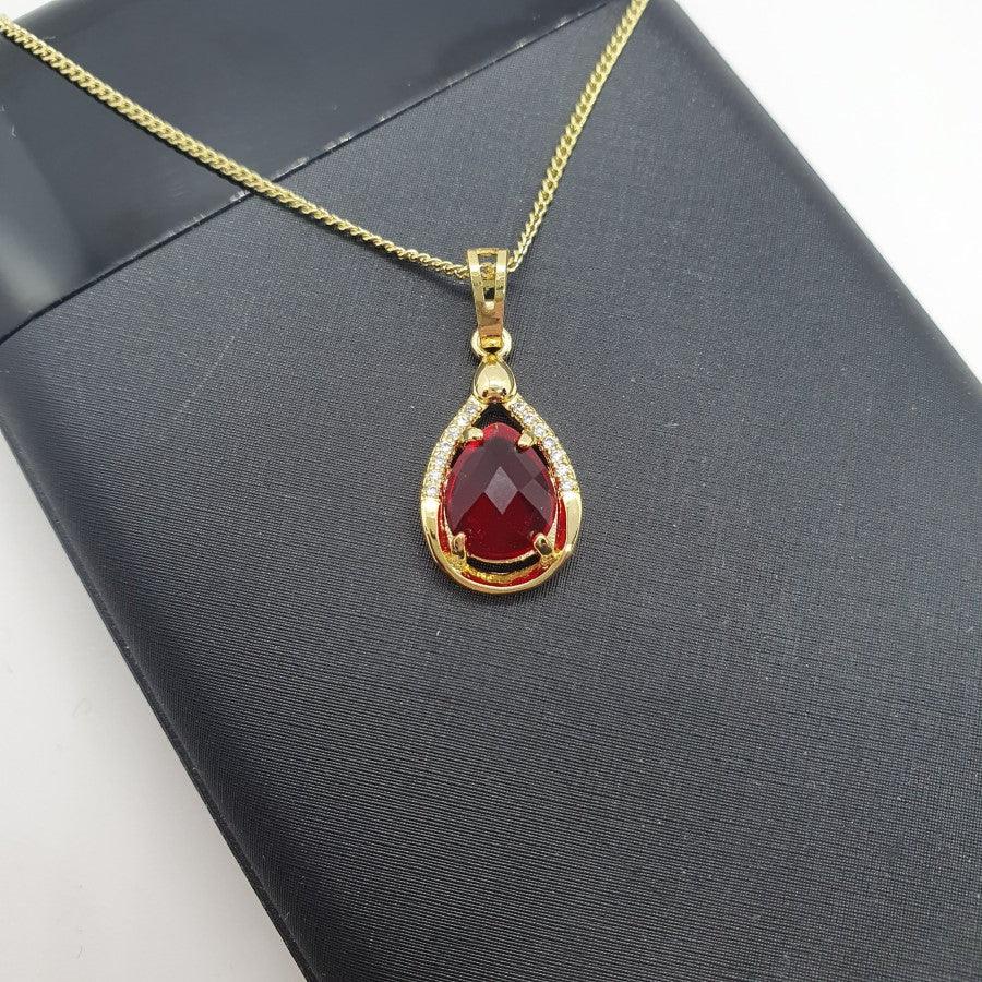14 K Gold Plated pendant with red zirconium - BIJUNET