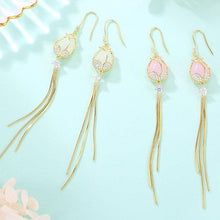 Load image into Gallery viewer, 14 K Gold Plated pink Tulip earrings with white zirconium - BIJUNET
