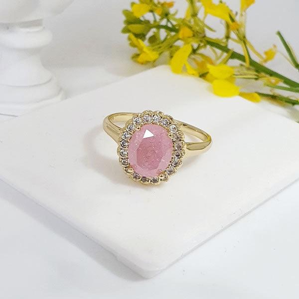 14 K Gold Plated princess ring with pink zirconium - BIJUNET