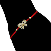 Load image into Gallery viewer, 14 K Gold Plated red string bow bracelet with white zirconium - BIJUNET
