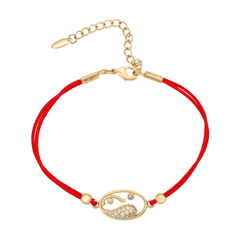 14 K Gold Plated red string bracelet with white zirconium - BIJUNET