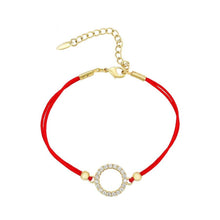 Charger l&#39;image dans la galerie, 14 K Gold Plated red string bracelet with white zirconium - BIJUNET
