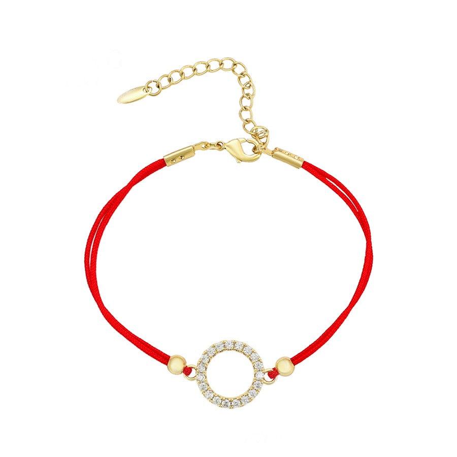 14 K Gold Plated red string bracelet with white zirconium - BIJUNET