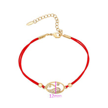 Charger l&#39;image dans la galerie, 14 K Gold Plated red string bracelet with white zirconium - BIJUNET
