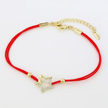 Charger l&#39;image dans la galerie, 14 K Gold Plated red string star bracelet with white zirconium - BIJUNET
