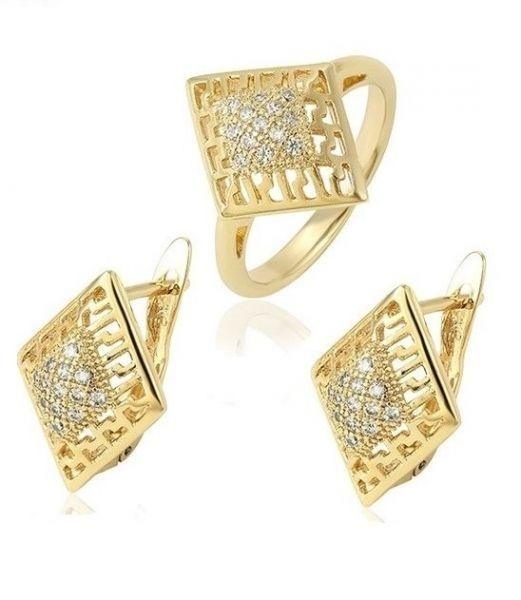 14 K Gold Plated ring and earrings set with white zirconium - BIJUNET