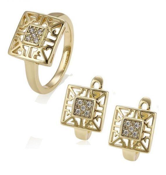 14 K Gold Plated ring and earrings set with white zirconium - BIJUNET