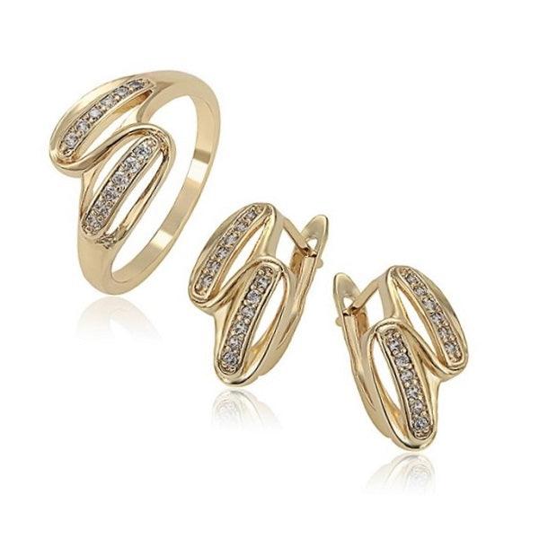 14 K Gold Plated ring and earrings set with white zirconium - BIJUNET