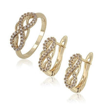 Load image into Gallery viewer, 14 K Gold Plated ring and earrings set with white zirconium - BIJUNET
