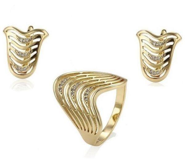 14 K Gold Plated ring and earrings set with white zirconium - BIJUNET