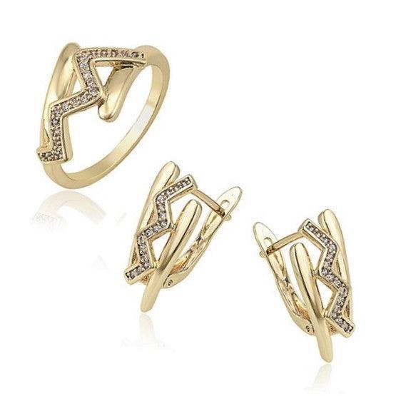 14 K Gold Plated ring and earrings set with white zirconium - BIJUNET
