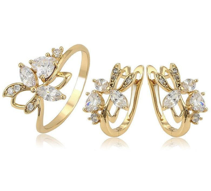 14 K Gold Plated ring and earrings set with white zirconium - BIJUNET