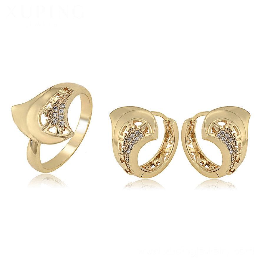 14 K Gold Plated ring and earrings set with white zirconium - BIJUNET