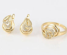 Load image into Gallery viewer, 14 K Gold Plated ring and earrings set with white zirconium - BIJUNET
