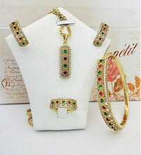 Charger l&#39;image dans la galerie, 14 K Gold Plated ring, pendant, bracelet and earrings set with colored zirconium - BIJUNET
