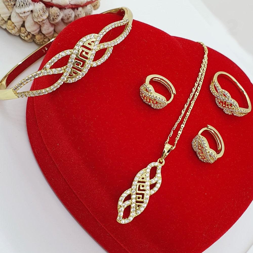 14 K Gold Plated ring, pendant, bracelet and earrings set with white zirconium - BIJUNET