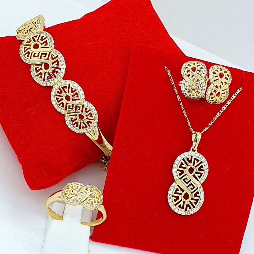 14 K Gold Plated ring, pendant, bracelet and earrings set with white zirconium - BIJUNET