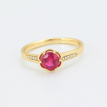 Charger l&#39;image dans la galerie, 14 K Gold Plated ring with red zirconium - BIJUNET
