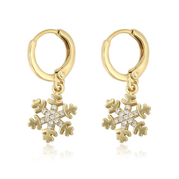 14 K Gold Plated Snowflake earrings with white zirconium - BIJUNET
