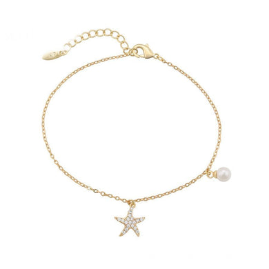 14 K Gold Plated starfish bracelet with white zirconium - BIJUNET