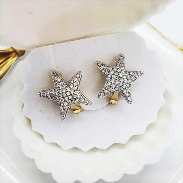 14 K Gold Plated starfish earrings with white zirconium - BIJUNET