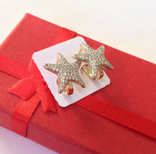Load image into Gallery viewer, 14 K Gold Plated starfish earrings with white zirconium - BIJUNET
