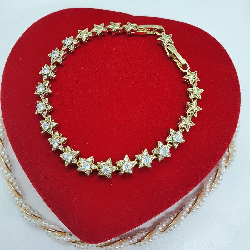 14 K Gold Plated stars bracelet with white zirconium - BIJUNET